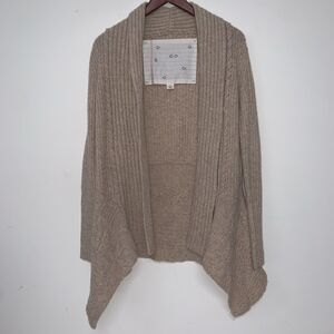 Anthropologie Canary Asymmetric Knit Open Cardigan Beige Wool Medium Office Boho